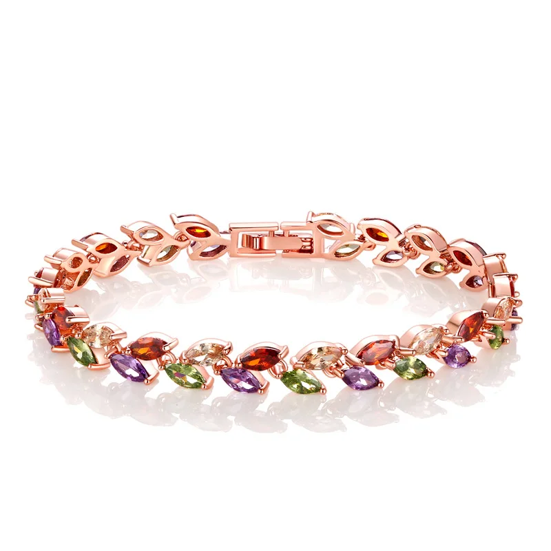 Bracciale in zircone colorato 17CM bracciale in oro rosa Set AAA zircone moda perfetto regalo femminile gioielli braccialetto
