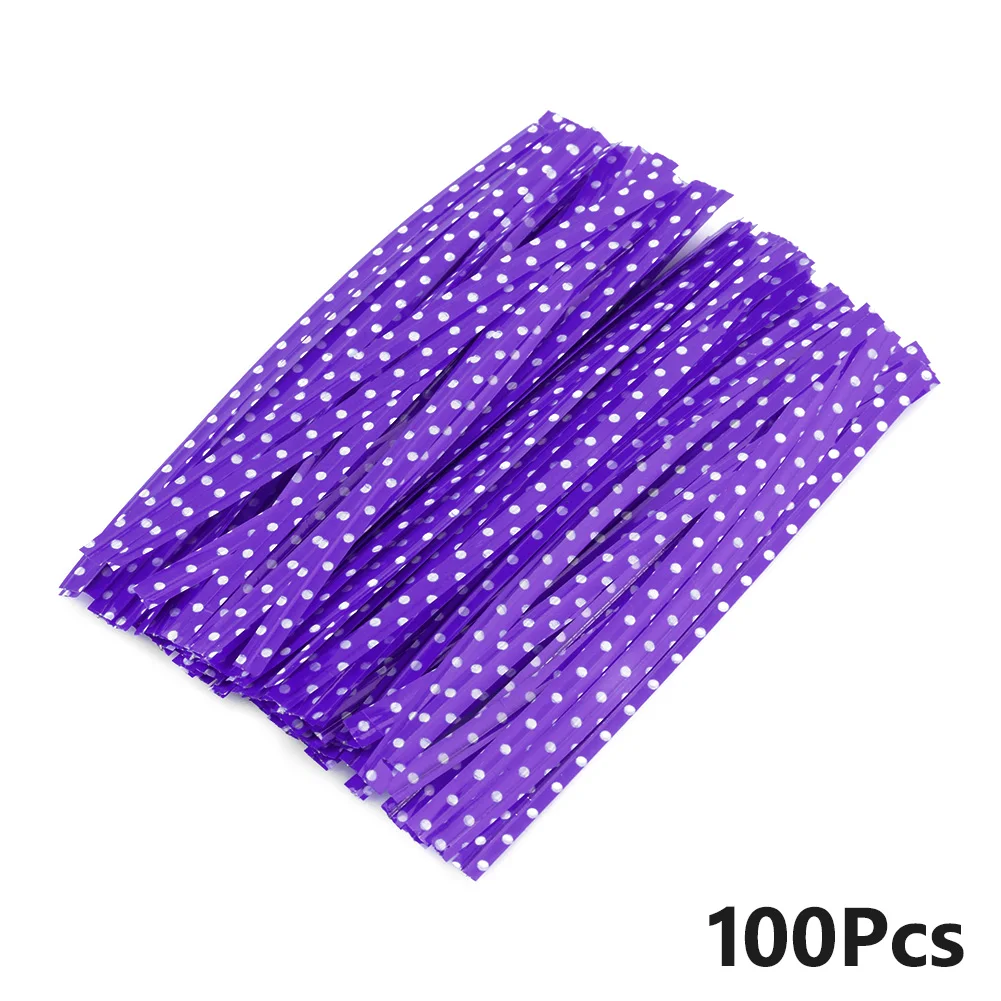 Purple 100 шт. милый узор в горошек; твист металлик перевязку целлофан леденец торт поп сумка тел обруч металлический галстук-бабочка для вечерние пекарни конфеты сумки - Цвет: Purple