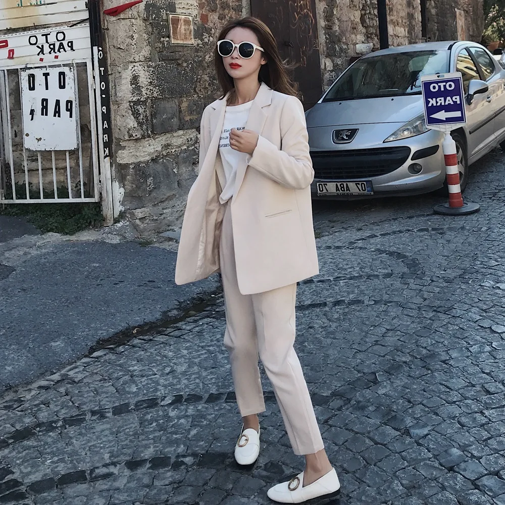 

High quality temperament women's pants suit 2019 autumn new solid color jacket two-piece female Business office women's suit