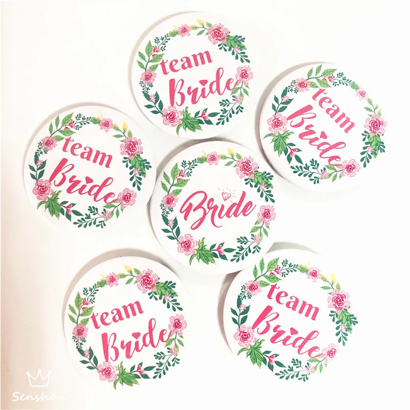 6pcs Bride Badge Bridal shower Party Decoration 1pcs Bride with 5Pcs Team Bride Badge Team Bride Confetti Hen Party Supplies