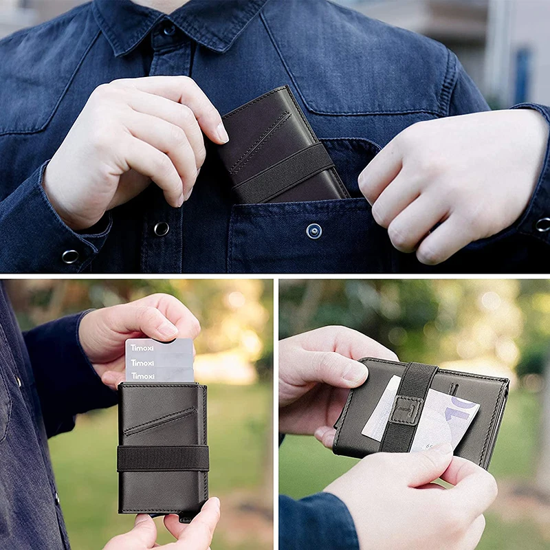 Credit Card Case leather wallet wallet card holder card holder credit card holder credit card wallet card wallet wallet card bag document card wallet for Men Genuine Leather Aluminum Slim Wallet Minimalist RFID Protection Smart Card Wallet with Bandage