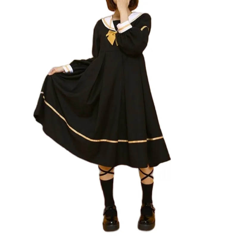 Японское платье женское вышитое в стиле Лолиты с длинным рукавом и воротником