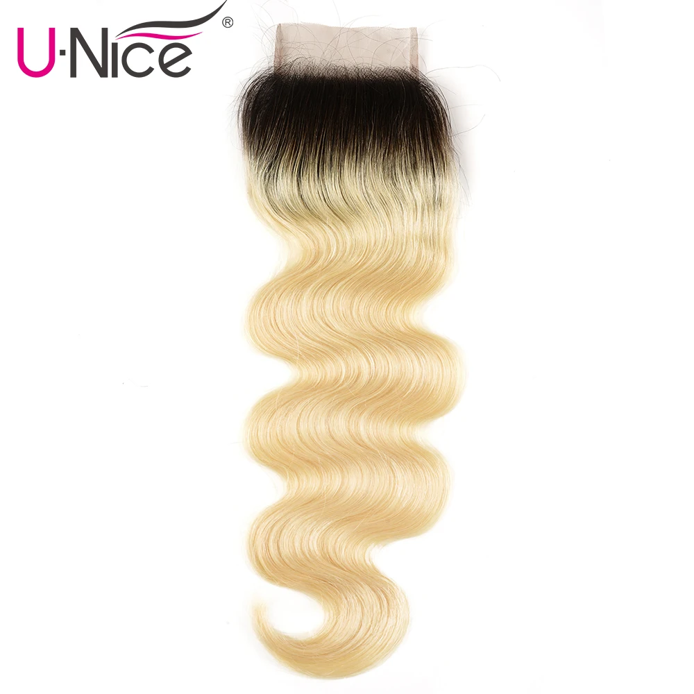 Волосы UNICE бразильские объемные волнистые закрытие швейцарское кружево#1B/613 блонд Омбре волосы свободная часть человеческие волосы кружева закрытие 1 шт "-18"