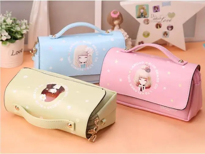 

School stationery box bag large capacity school student supplies lace pencil case PU student stationery function cute pencil cas