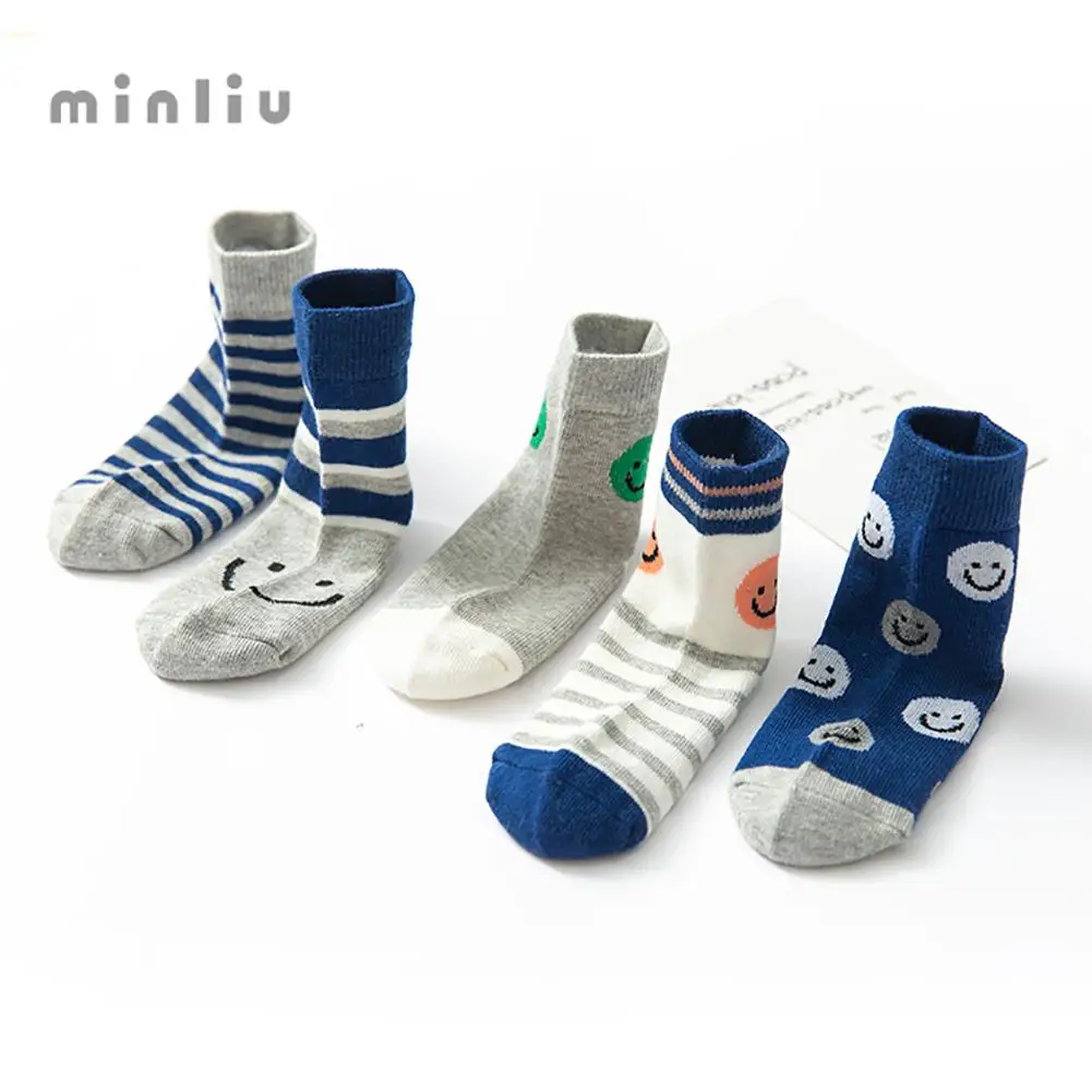 Studyset, 5 пар, осенние детские хлопковые носки до середины икры с рисунком для мальчиков и девочек дышащие удобные носки