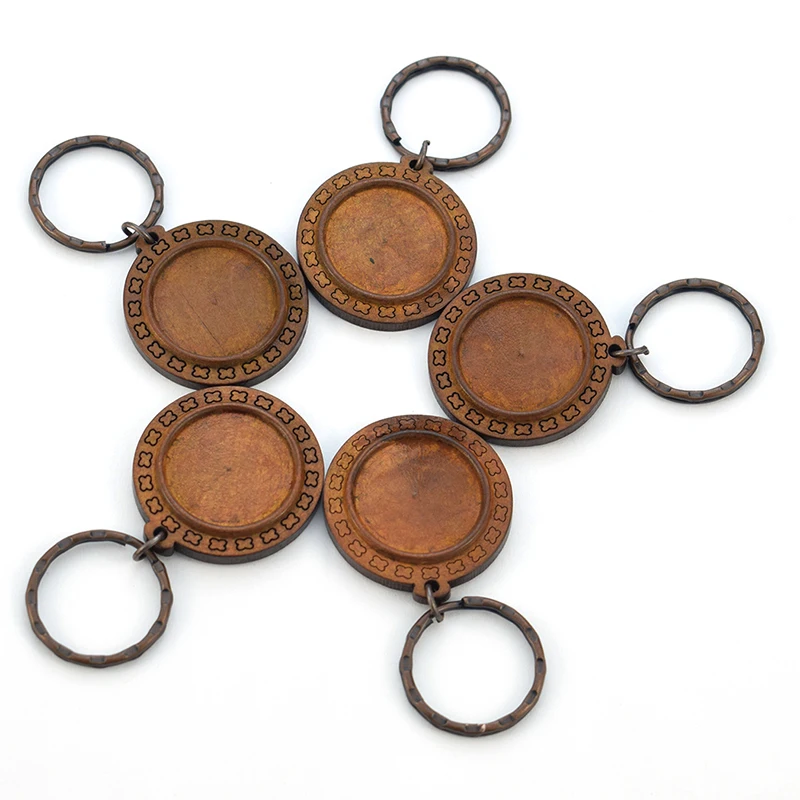 10PCS/lot Fit 25mm Round Cabochon Wood Keychain Base Settings Diy Blank Wooden Trays for Keychain Keyring Making