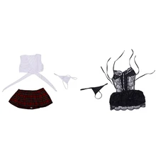 1 комплект, черные сексуальные костюмы, сексуальное нижнее белье, перспективное платье, эротическое белье+ стринги и 1 комплект, белое с красным школьное Сексуальное белье G