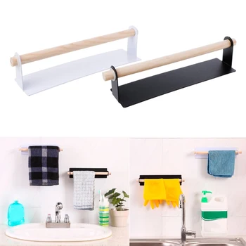 

Self-adhesive Roll Paper Holder Towel Wooden Storage Rack Hanging Shelf For Kitchen Bathroom Hardware Paper Holders Punch Free