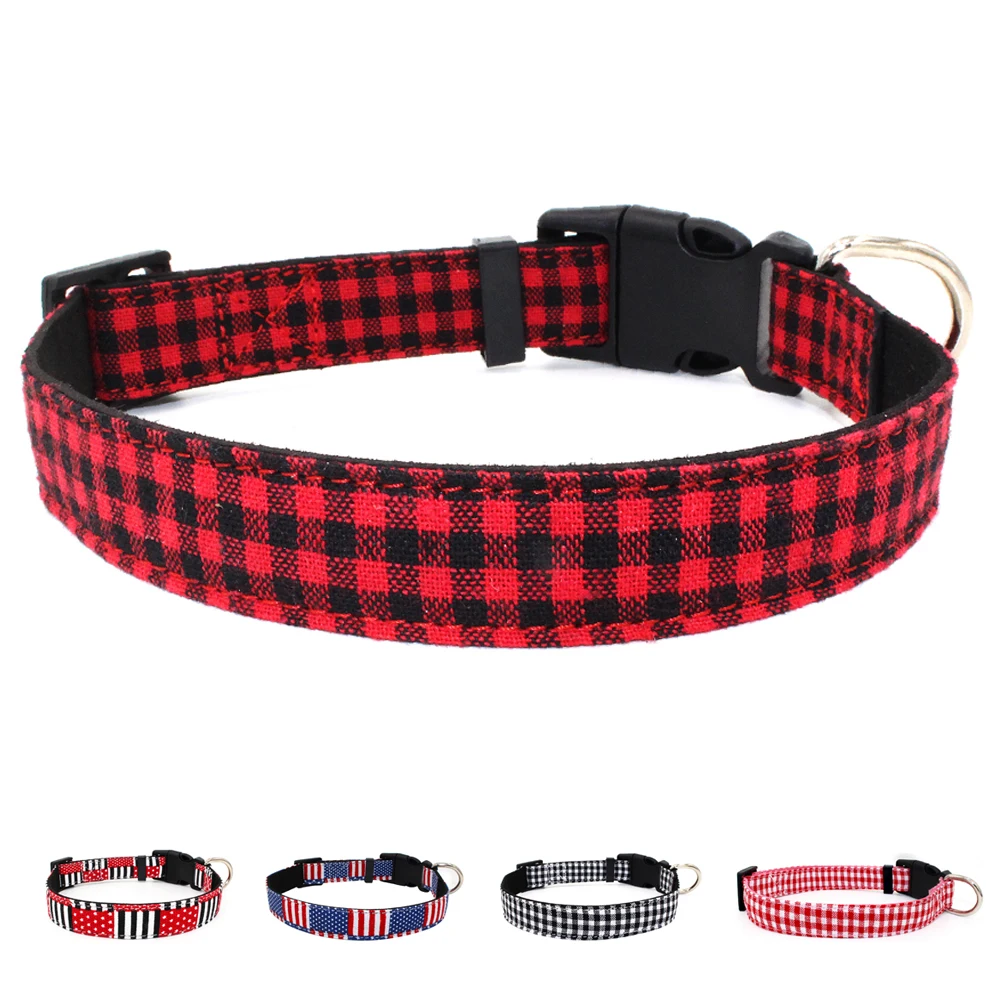 

High Quality Dog Collar Flag Soft Plaid Print Pet Collar Adjustable Puppy Collar Chihuahua Pug For Medium Small Dog Accessories
