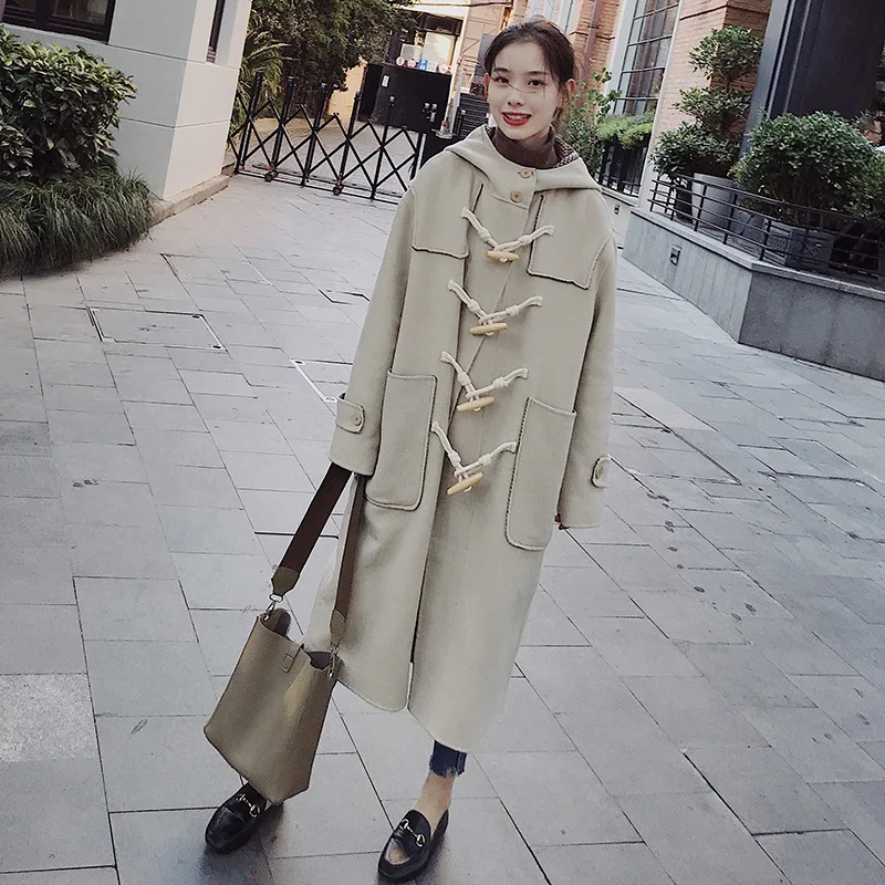 Шерстяная куртка средней длины, осень и зима, стиль, корейский стиль, Повседневный, корейский стиль, двусторонний, с застёжкой, свободный крой, Duffle Co