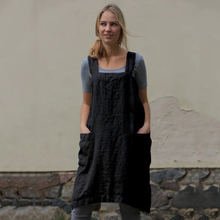 Garden kitchen cooking apron Brief Nordic wind Pleated skirt linen apron Coffee shops and flower shops work aprons for woman