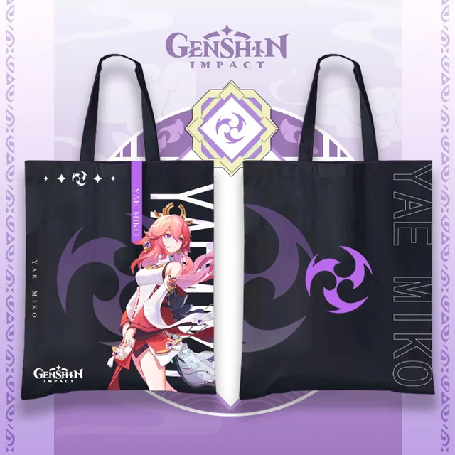 Genshin Impact Anime Cosplay Baal Kazuha Canvas Tote Bag Zhongli Yoimiya Xiao Ayaka Ganyu Hu Tao Klee Kids Collection Gifts Yae Miko A