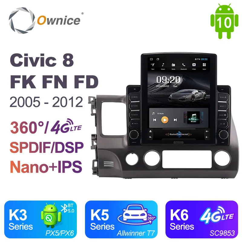 Ownice Android 10 0 автомобильное радио для Honda Civic 8 FK FN FD 2005 2008 2009 2010 2012 GPS 2 Din Авто Аудио