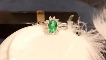 

shilovem 925 sterling silver real Natural Emerald Rings fine Jewelry women trendy wedding open wholesale 4*6mm jcj0406815agml