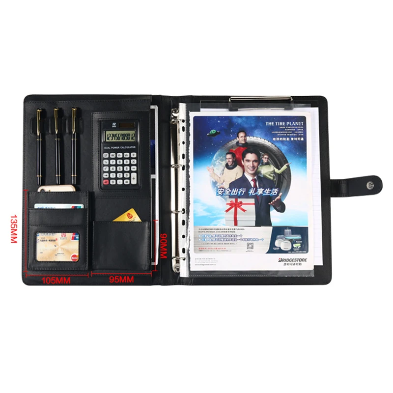 8 Packets File Folder A4 PU Ring Binder Display Book Folders With Calculator Document Bag Organizer Business Office Supplies