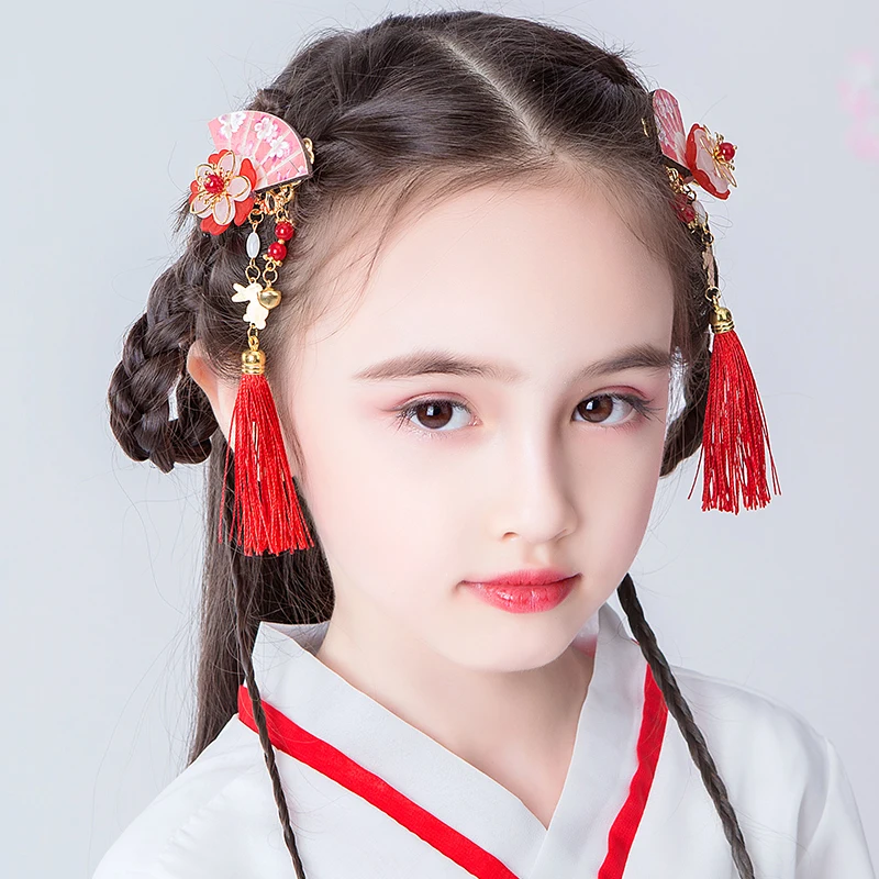 Hanfu головной убор, детский Супер Сказочный Китайский древний костюм, аксессуары для волос, аксессуары для девочек с кисточками