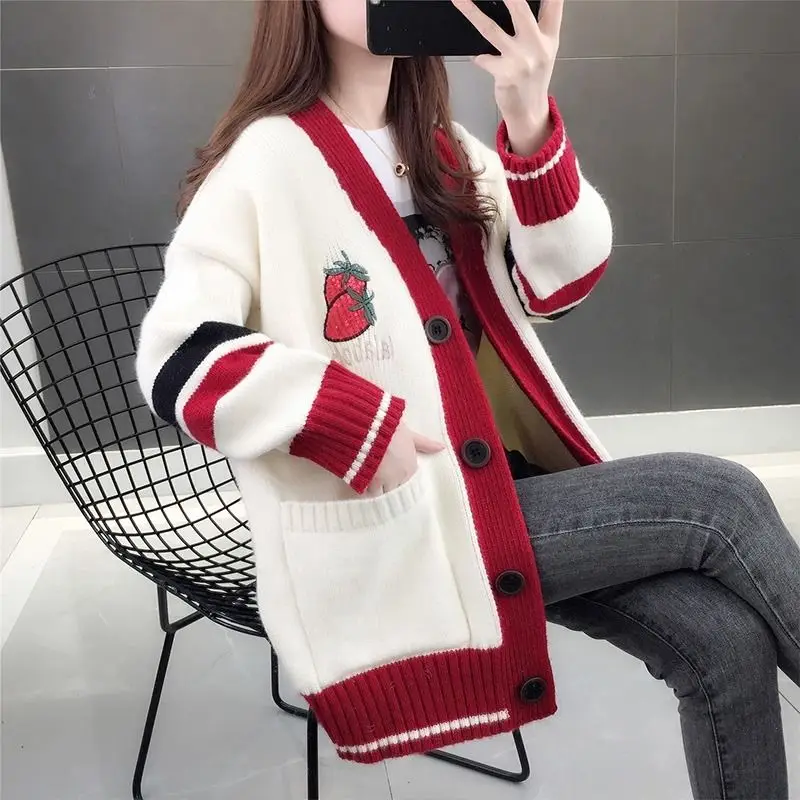 

Spring 2020 New Women's Korean-Style Loose Net Red Knitted Cardigan Coat Spring and Autumn Western Style Sweater Lazy Wind