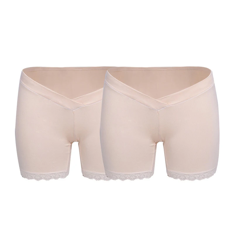 2-Pieces Lace Pregnant Flat Stomach Lift Pants Low& High-waist Seamless Underwear Breathable Cotton Pregnant Women Safety Pants - Цвет: 06
