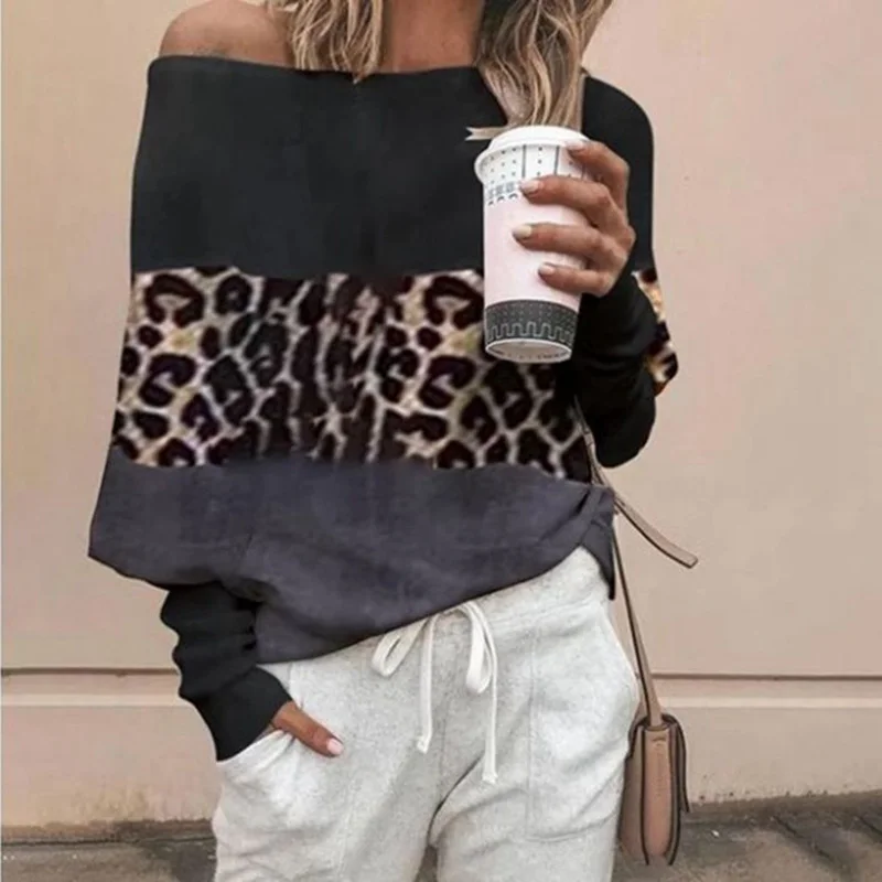 Ceny Wzór w cętki z długim rękawem wokół szyi Harajuku kobiety koszule Streetwear koszulkę Femme koreański S 5XL Plus odzież damska SJ4543V