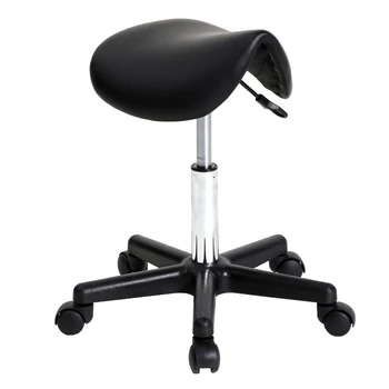 

Height Adjustable Saddle Stool 360 Degree Rotating Bar Stool with Leather Sponge Cushion Black