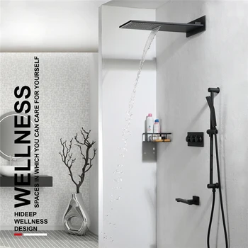 

Bathroom Faucet Blackned Set Thermostatic Hot And Cold Mixing Valve Shower Tap Brass Rainfall Shower System Concealed Mixer
