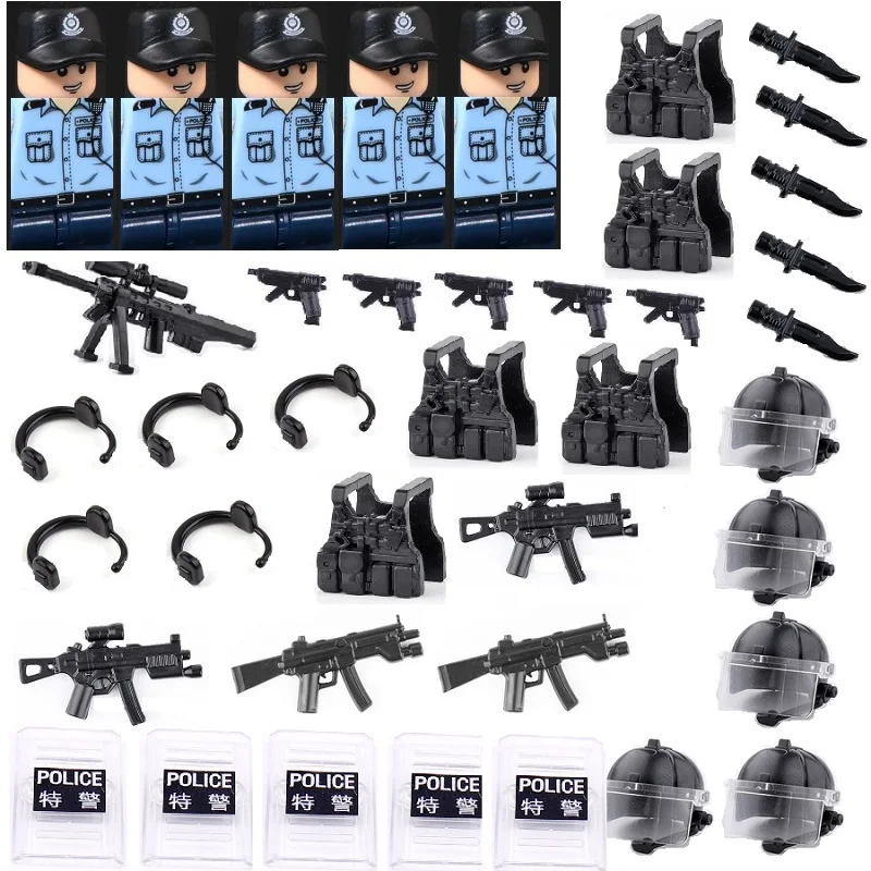 Mini Hong Kong Ptu City Police Soldier Figures Military Small Building Block Brick Modern Army Block Brick Moc Toy For Kid