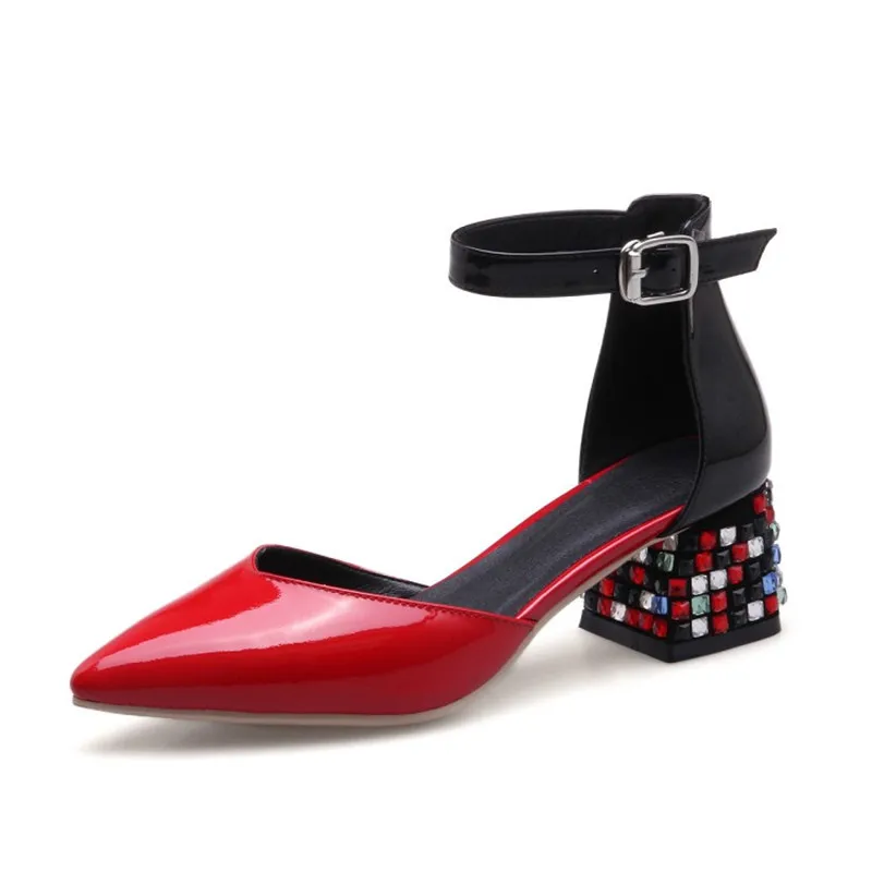 

Ladies Thick Heels Woman Fashion Ankle Buckle Pointed Toe Casual Pumps Concise Elegant High-heeled shoes zapatos mujer U22-35