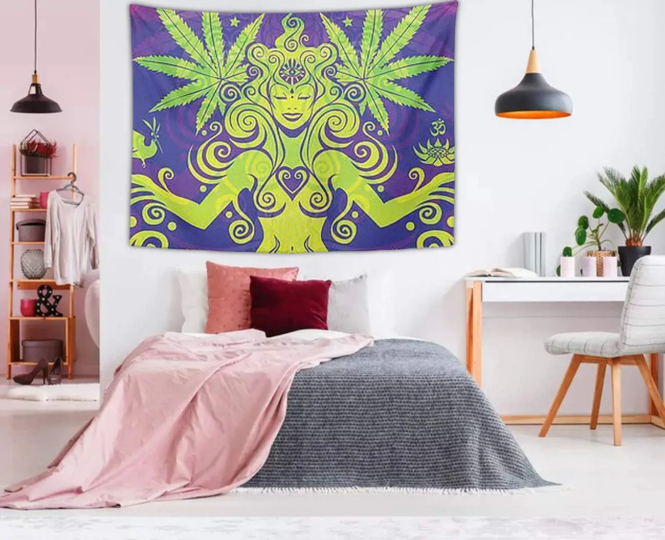 Leaf Weed Purple Tapestry Room Indian Decor Retro