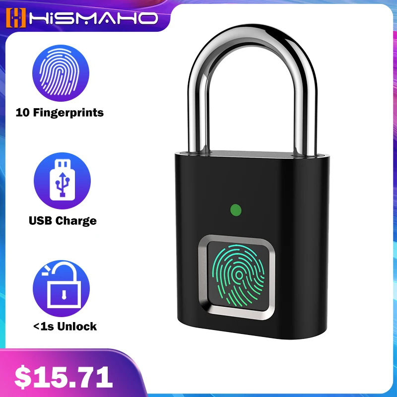 Hismaho Fingerprint Lock Usb Rechargeable Waterproof Smart Thumbprint Padlock Anti Theft Electric Mini Lock For Luggage Case Electric Lock Aliexpress