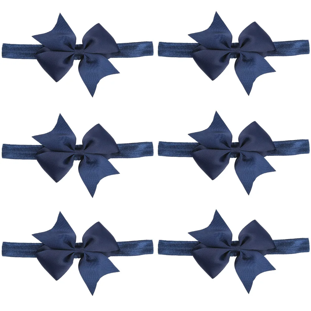 Dark Blue-6 PCS 6 шт.; Детская повязка на голову для малышей; повязка на голову с милым бантом; однотонные тюрбаны; головные уборы; HATWO1009 - Цвет: Dark Blue-6 PCS
