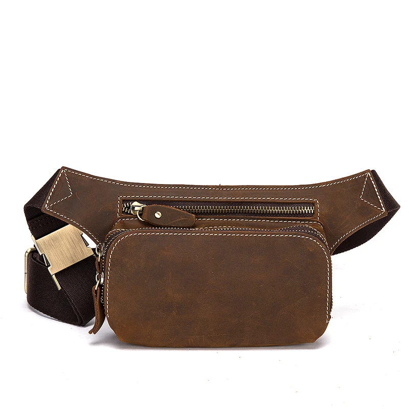 Hot Sale Crazy Horse Leather men Retro Travel Fanny Waist Belt Chest Pack Sling Bag Design Bum Phone Cigarette Case Male 1353