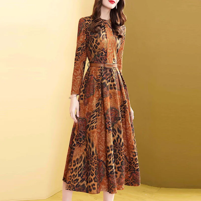 

Europe And America Base Leopord Pattern Printed Dress 2020 New Products WOMEN'S Dress Spring Lady Elegant Dress