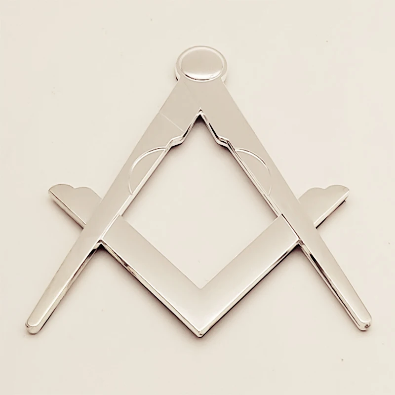 Masonic Master Mason Square & Compass Cut Out Car Auto Emblem Silver Metal 
