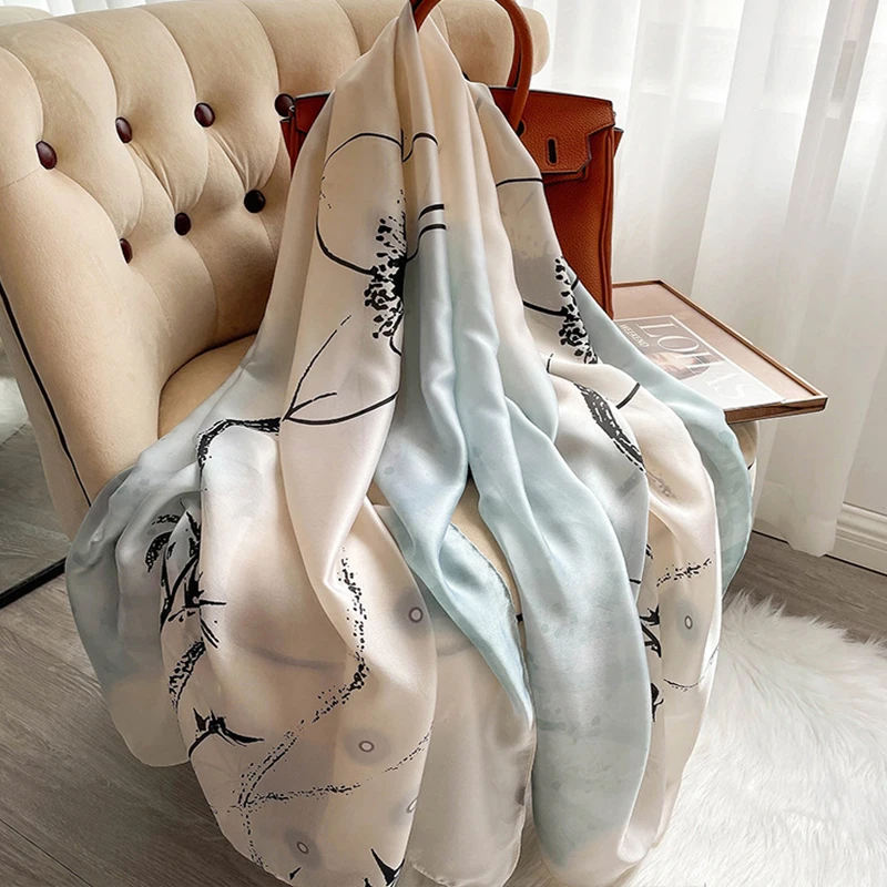2024 Summer Women 180X90CM Silk Scarf Beach Hijab Shawls And Wraps Luxury Parrot Print Female Foulard Echarpe Designer Bandana 6