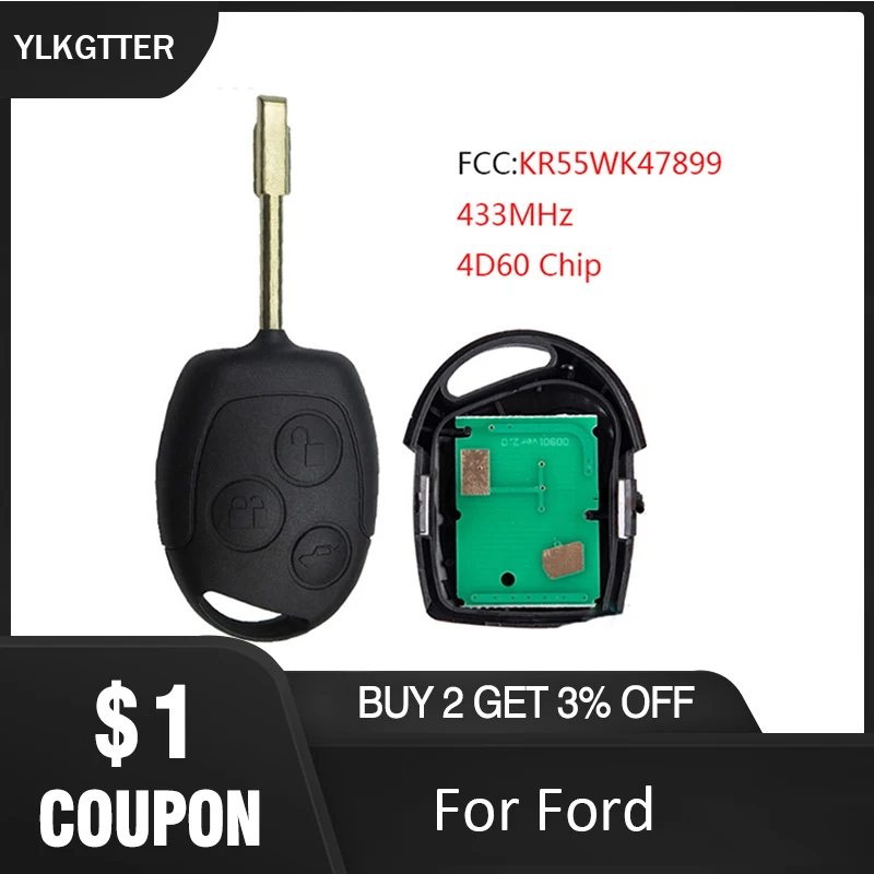 YLKGTTER 3 кнопки ключи от автомобиля с дистанционной кнопкой Fob для Ford Mondeo Focus 2 чипом