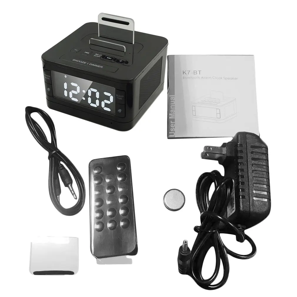 

K7 Bluetooth Speaker Clock Stereo HIFI Music Player Handsfree SNOOZE SLEEP AUX Alarm LCD Clock Radio For iPhone For Android