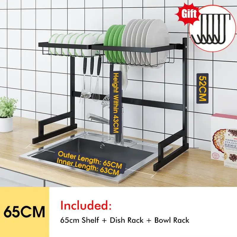 65CM Basic Version Stainless Steel Kitchen Shelf Organizer Dishes Drying Rack Over Sink Drain Rack Kitchen Storage Countertop Utensils Holder - Цвет: 65CM Basic Version