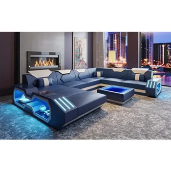 

LED light audio living room modern leather sofa