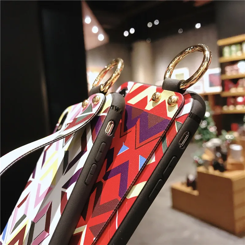 For iphone 7 8 6 6s plus Case Wrist Strap Soft TPU Phone Cases For iphone X Xs max XR Cover Vintage Flower Pattern Holder Case (12)