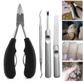 

4pcs Heavy Duty Thick Ingrown Toenail Clipper Set Pedicure Double Spring Nail Scissor Labor Saving Durable Non Slip Arc Handle