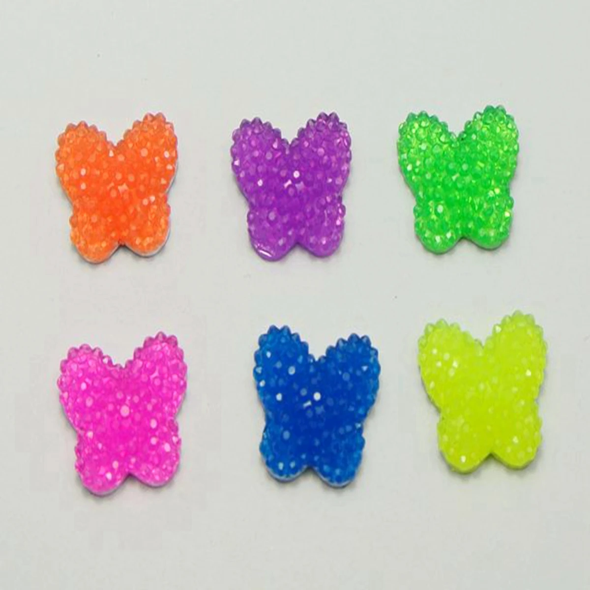 50 Mixed Neon Color Flatback Resin Cabochon Dotted Rhinestone Bow Star Butterfly