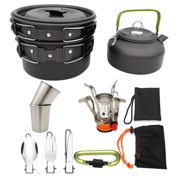 

Camping Cooker Pan Set Aluminum Camping Cookware Kit for 2-3 People for Picnic Trekking and Hiking Backpacking Cookware
