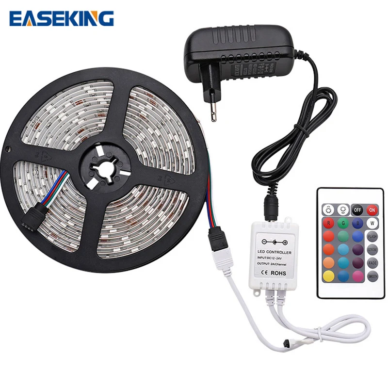 

Smart RGB LED Strip Light SMD 2835 RGB tape DC12V Waterproof RGB LED Strip Backlight 16.4ft(5M) led Flexible With IR Controller