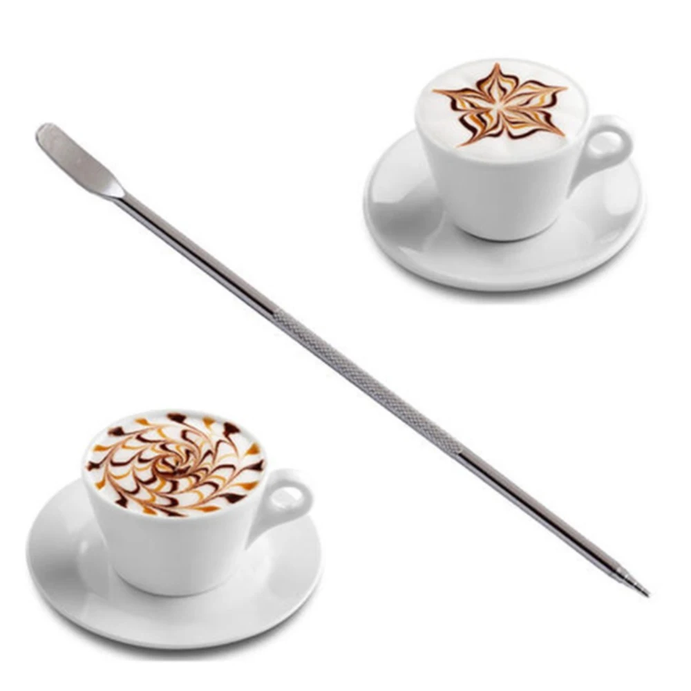 2Pcs Stainless Steel Coffee Art Needles Pen Barista Tool for Cappuccino Latte Espresso Decorating Coffee Art Needles
