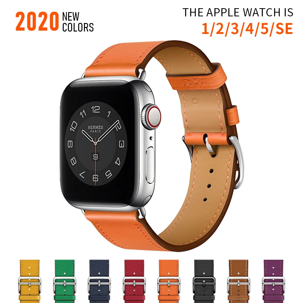 

Business Real Leather loop Bracelet Belt Band for Apple Watch band 6 SE 5 4 42MM 38MM 44MM 40MM Strap for iWatch 6 5 4 Wristband