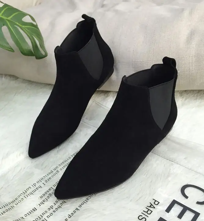 flock flats short ankle socks boots slim pointed toe stretch fabric slip on lazy Chelsea booties women plush/single espadrilles 