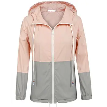 

2019 New Autumn Winter Women's Waterproof Long Sleeve Hoodies Patchwork Casual Raincoat Outdoor Hooded Rain Jacket Windbreaker
