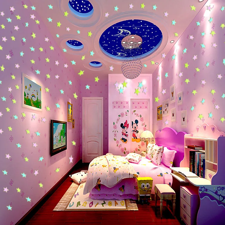 100 шт 3D звезды светится в темноте, красивые наклейки на стену, светящиеся флуоресцентные наклейки на стену для детской комнаты, спальни, декор для потолка