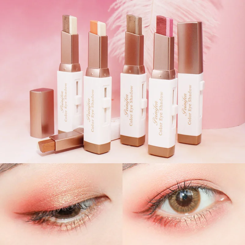 Waterproof Bling Double Color Gradient Velvet Eye Makeup Shadow Stick Mix Glitter Matte Eyeshadow Pallete Pen Dual Color Shadow