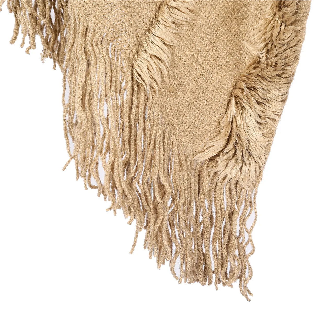 Женский платок-капюшон с кисточками, теплая мягкая однотонная накидка-пончо в полоску из фуляра на осень и зиму